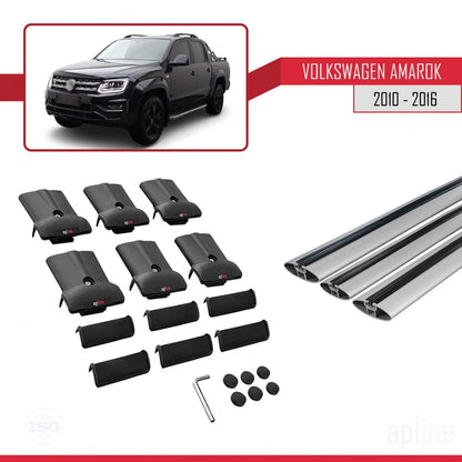 Compatible with Volkswagen Amarok (2F) Pre-Facelift 2010-2016 Fly Model Car Roof Rack Cross Bar Grey Aluminium 3 Bars