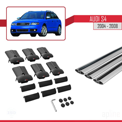 Compatible with Audi S4 2004-2008 Fly Model Car Roof Rack Cross Bar Grey Aluminium 3 Bars