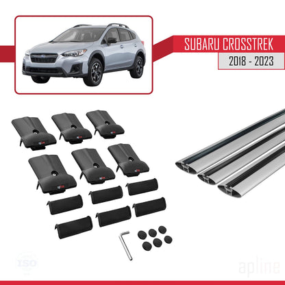 Compatible with Subaru Crosstrek 2018-2023 Fly Model Car Roof Rack Cross Bar Grey Aluminium 3 Bars