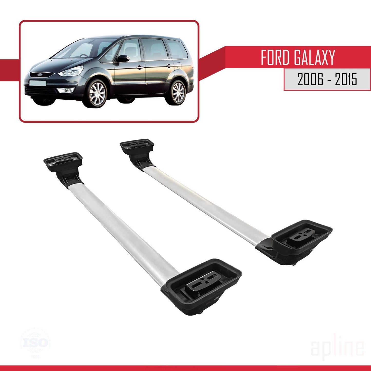 Compatible with Ford Galaxy (MK3) 2006-2015 ACE-3 Car Roof Rack Cross Bar Grey Aluminium 2 Bars