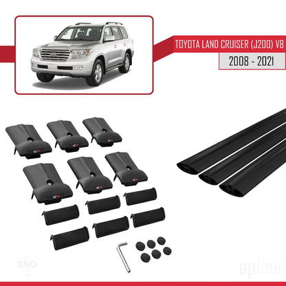 Compatible with Toyota Land Cruiser V8 (J200) 2008-2021 Fly Model Car Roof Rack Cross Bar Black Aluminium 3 Bars