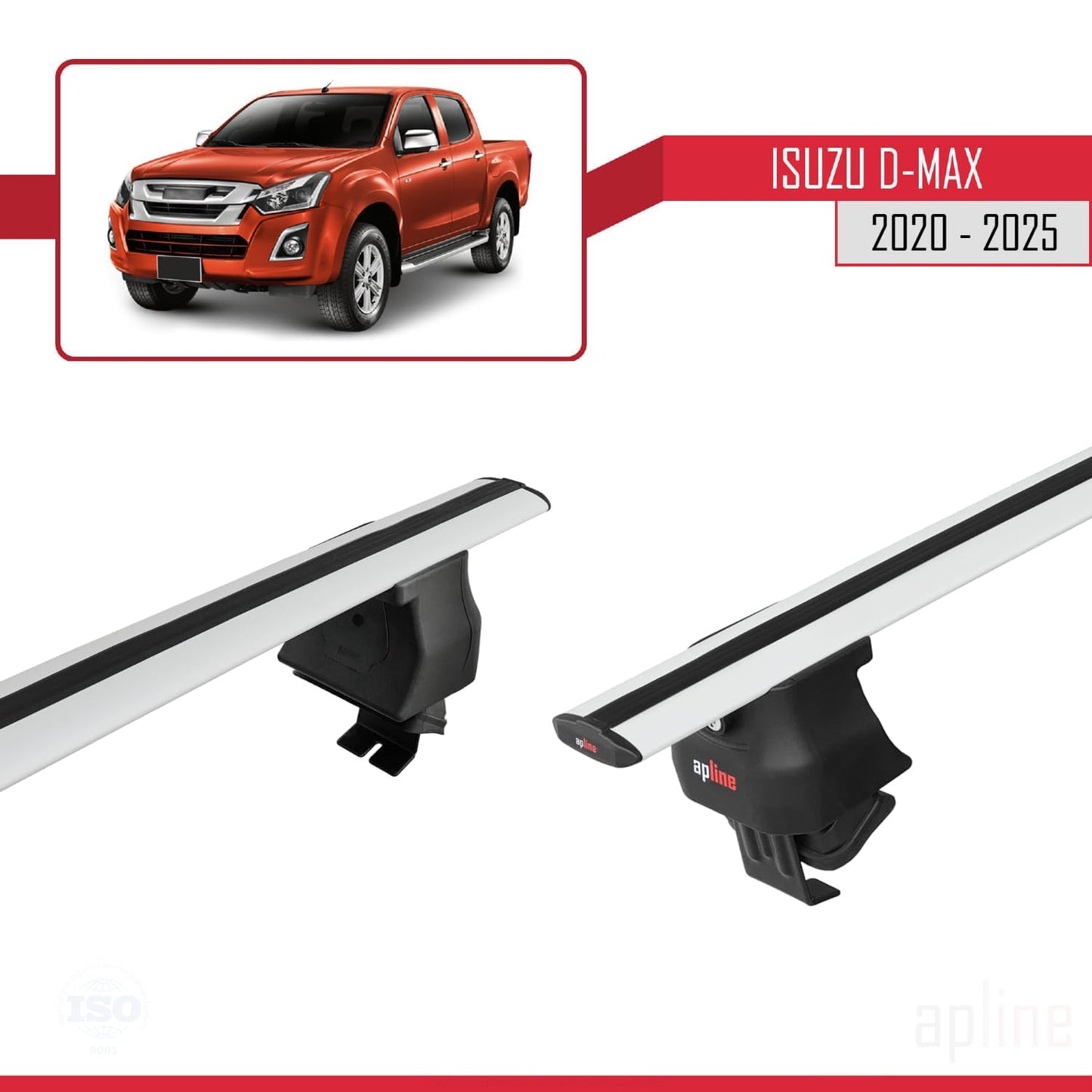 Compatible with Isuzu D-Max 3 (RG01) 2020-2025 ACE-4 Car Roof Rack Cross Bar Grey Aluminium 2 Bars
