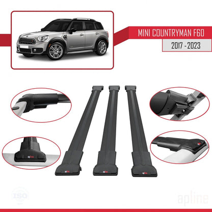 Compatible with Mini Countryman 2 (F60) 2017-2023 Fly Model Car Roof Rack Cross Bar Black Aluminium 3 Bars