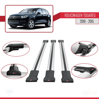 Compatible with Volkswagen Touareg 2 (7P) Pre-Facelift 2010-2015 Fly Model Car Roof Rack Cross Bar Grey Aluminium 3 Bars