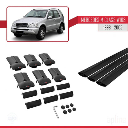 Compatible with Mercedes M Class (W163) 1998-2005 Fly Model Car Roof Rack Cross Bar Black Aluminium 3 Bars