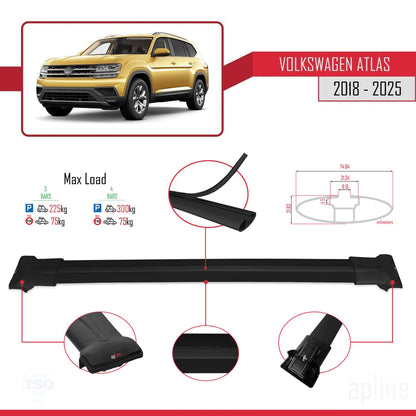 Compatible with Volkswagen Atlas (CA1) 2018-2025 Fly Model Car Roof Rack Cross Bar Black Aluminium 3 Bars