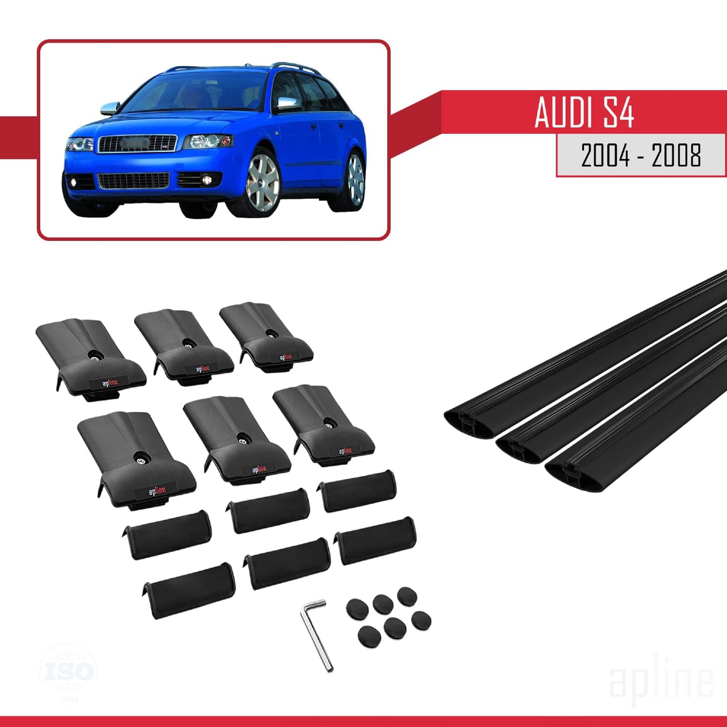 Compatible with Audi S4 2004-2008 Fly Model Car Roof Rack Cross Bar Black Aluminium 3 Bars