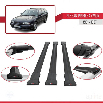 Compatible with Nissan Primera (W10) Traveller 1991-1997 Fly Model Car Roof Rack Cross Bar Black Aluminium 3 Bars
