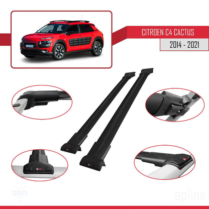 Compatible with Citroen C4 Cactus 2014-2021 Fly Model Car Roof Rack Cross Bar Black Aluminium 2 Bars