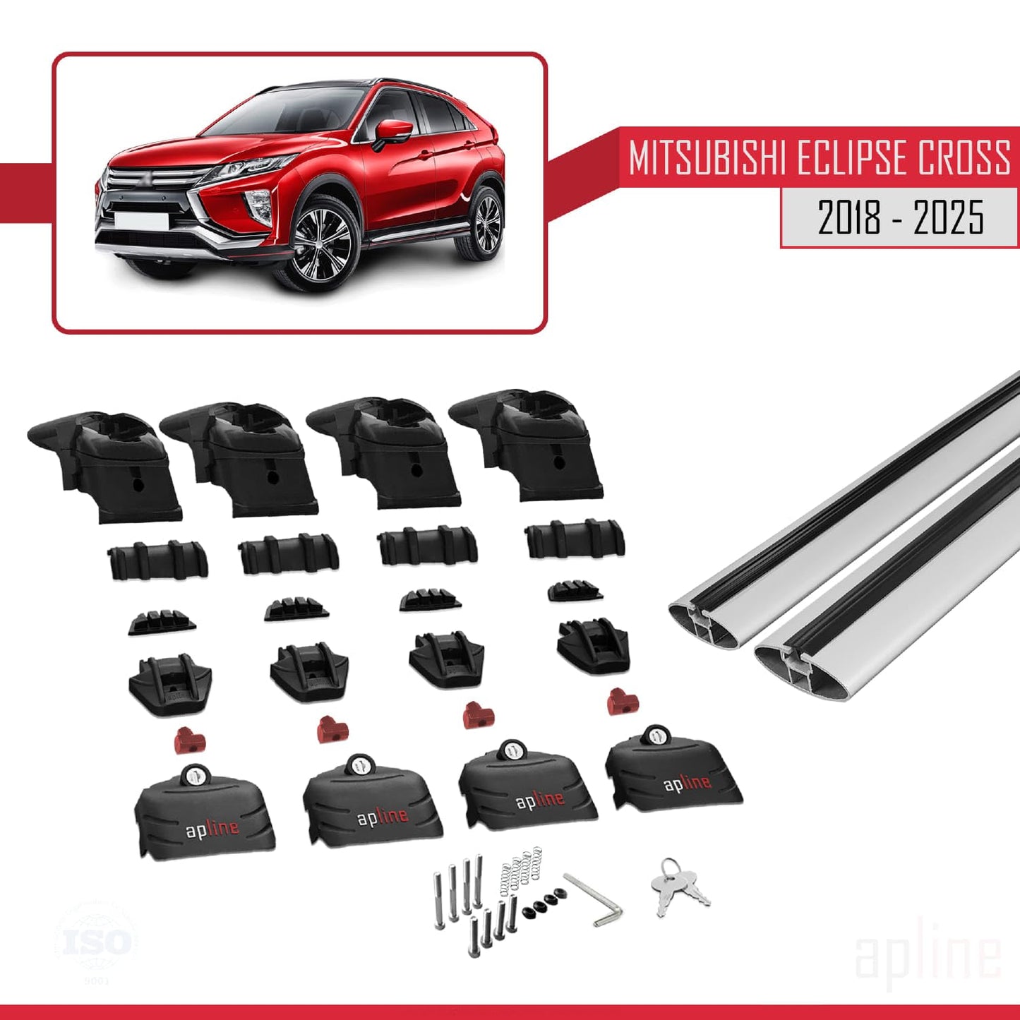 Compatible with Mitsubishi Eclipse Cross (GK) 2018-2025 ACE-2 Car Roof Rack Cross Bar Grey Aluminium 2 Bars