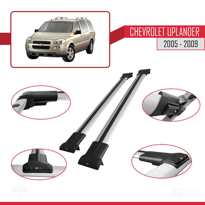 Compatible with Chevrolet Uplander 2005-2009 Fly Model Car Roof Rack Cross Bar Grey Aluminium 2 Bars