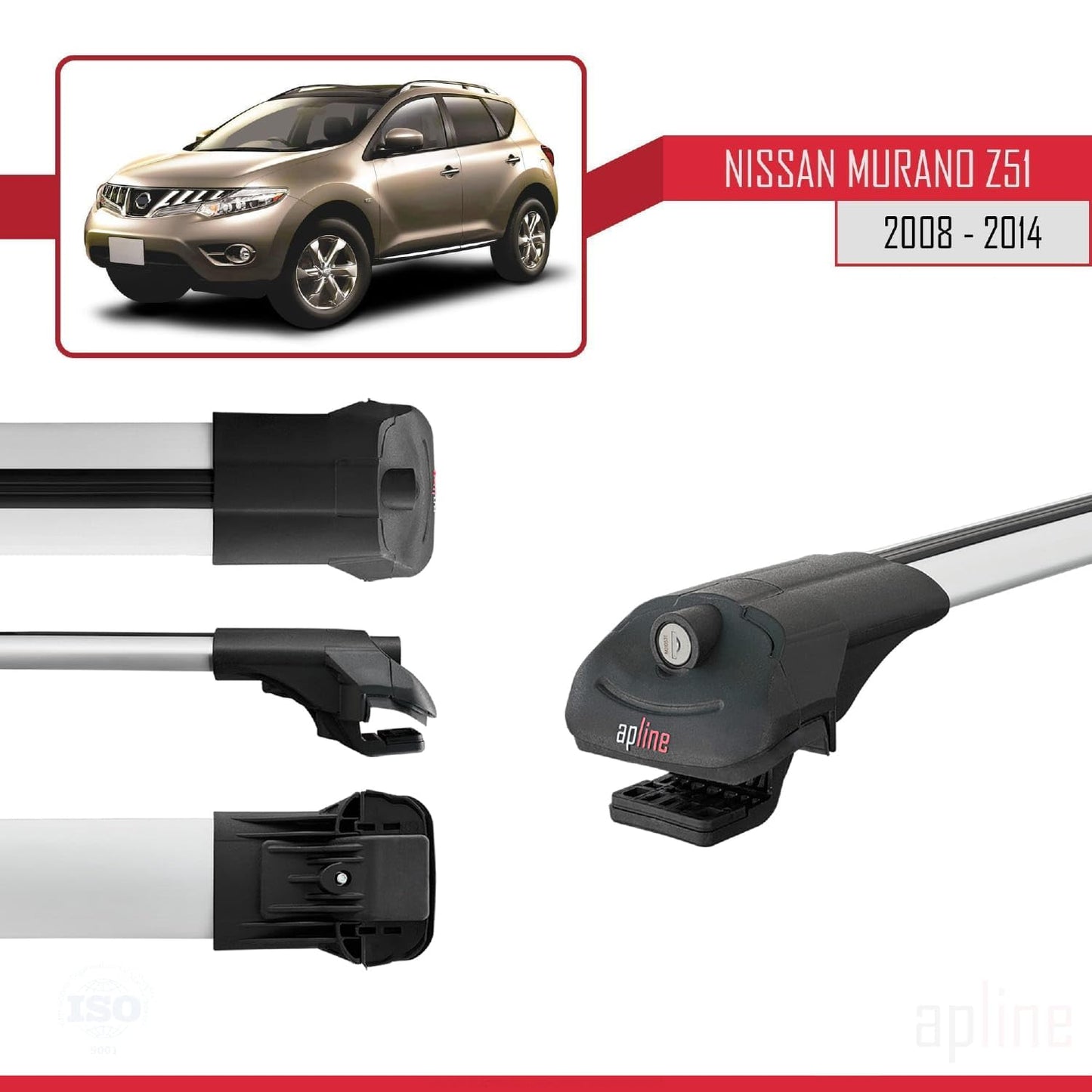 Compatible with Nissan Murano 2 (Z51) 2008-2014 ACE-1 Car Roof Rack Cross Bar Grey Aluminium 3 Bars
