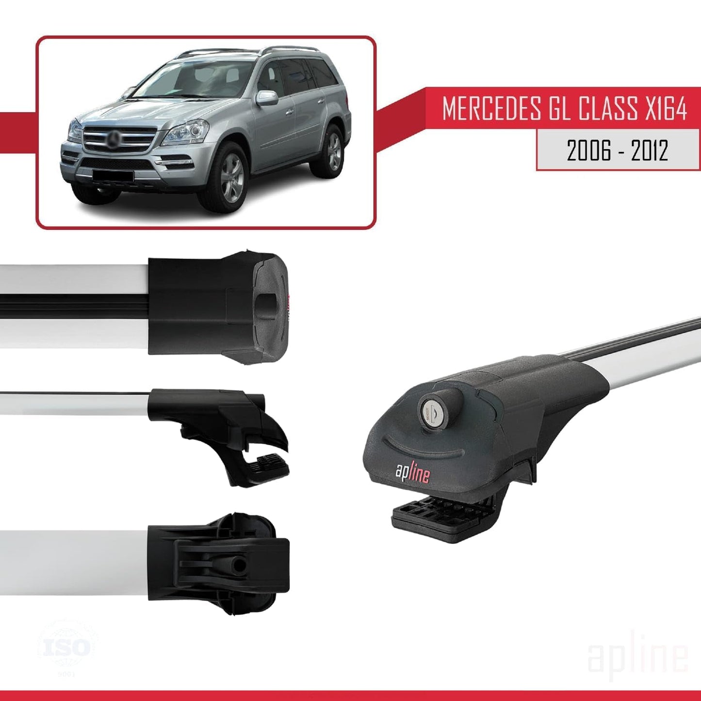 Compatible with Mercedes GL Class (X164) 2006-2012 ACE-1 Car Roof Rack Cross Bar Grey Aluminium 3 Bars