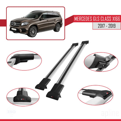 Compatible with Mercedes GLS Class X166 2017-2019 Fly Model Car Roof Rack Cross Bar Grey Aluminium 2 Bars
