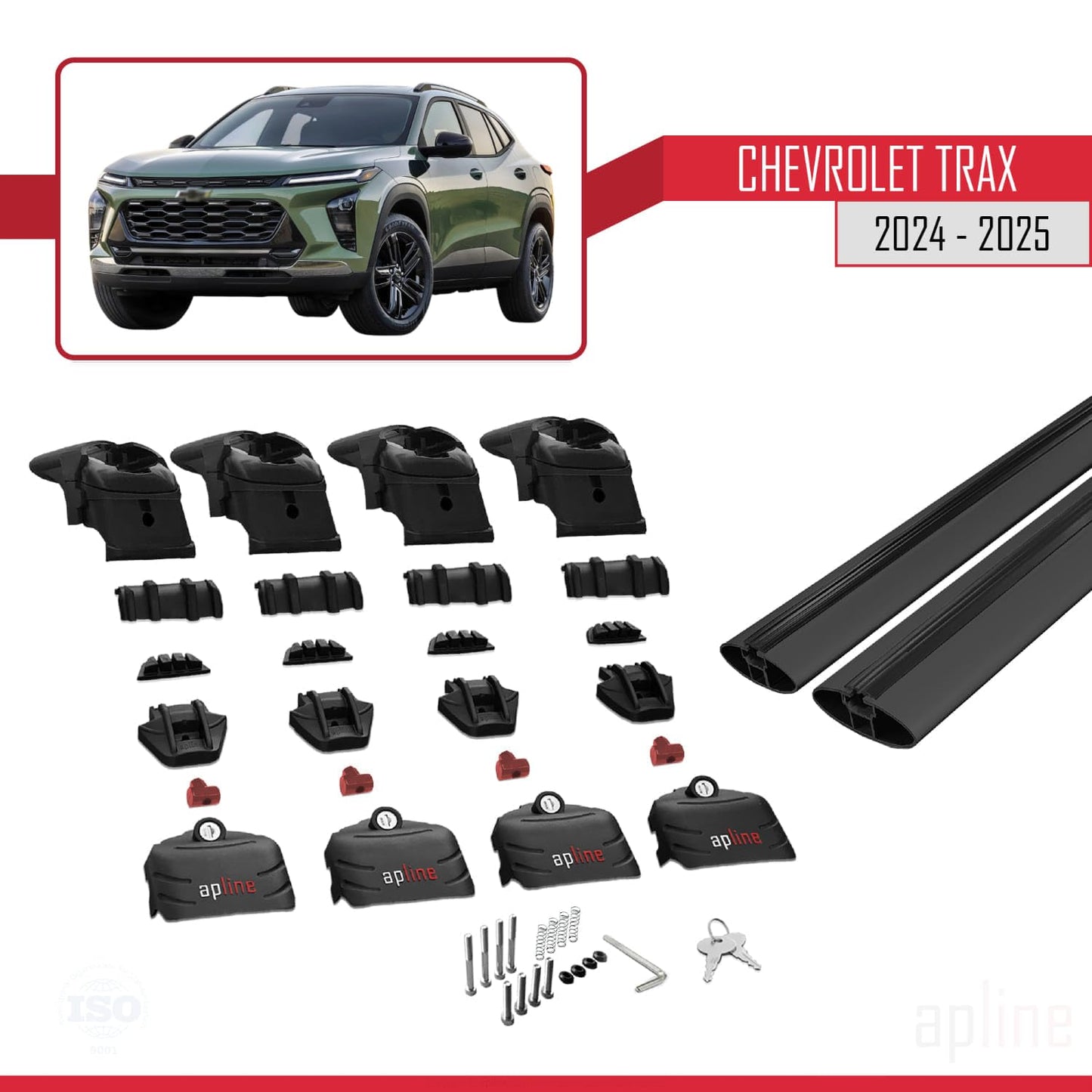Compatible with Chevrolet Trax 2024-2025 ACE-2 Car Roof Rack Cross Bar Black Aluminium 2 Bars
