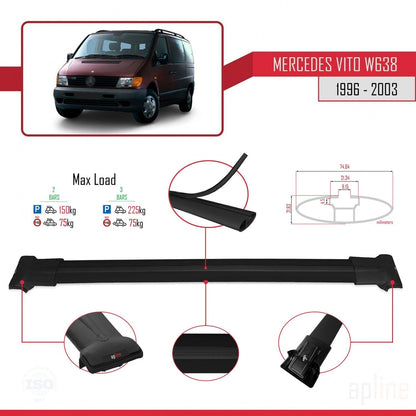 Compatible with Mercedes Vito (W638) 1996-2003 Fly Model Car Roof Rack Cross Bar Black Aluminium 2 Bars