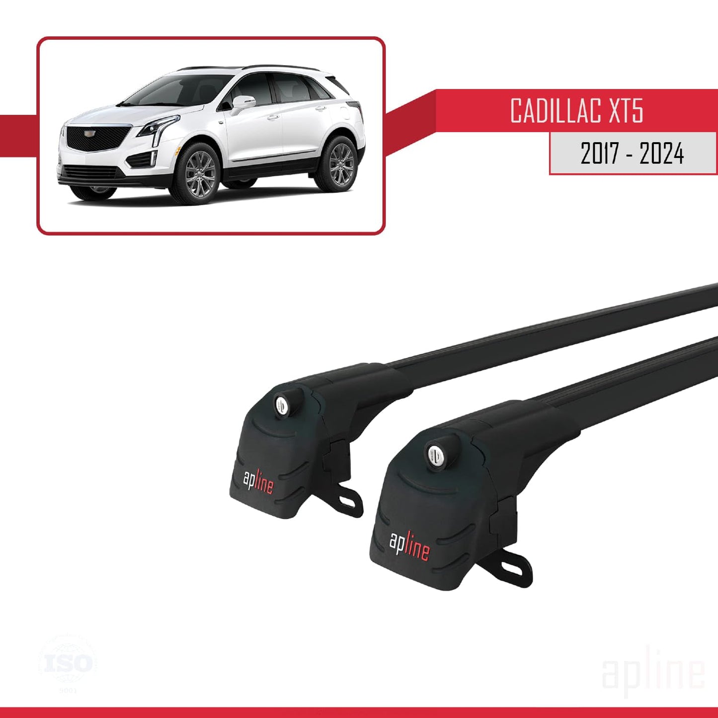 Compatible with Cadillac XT5 2017-2024 ACE-2 Car Roof Rack Cross Bar Black Aluminium 2 Bars