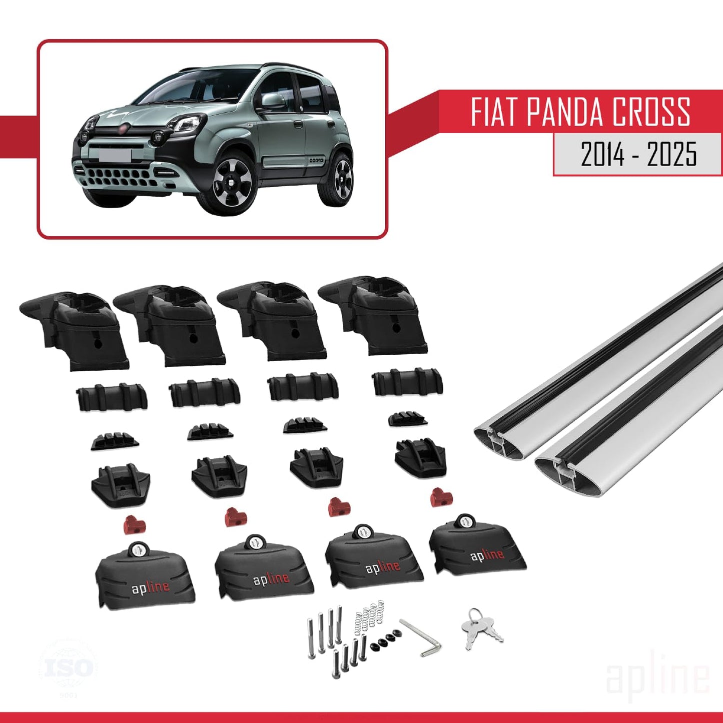 Compatible with Fiat Panda Cross 2014-2025 ACE-2 Car Roof Rack Cross Bar Grey Aluminium 2 Bars
