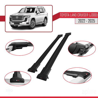 Compatible with Toyota Land Cruiser (J300) 2022-2025 Fly Model Car Roof Rack Cross Bar Black Aluminium 2 Bars