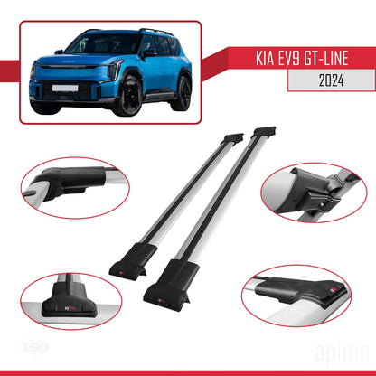 Compatible with KIA EV9 GT-LINE 2024-2025 Fly Model Car Roof Rack Cross Bar Grey Aluminium 2 Bars