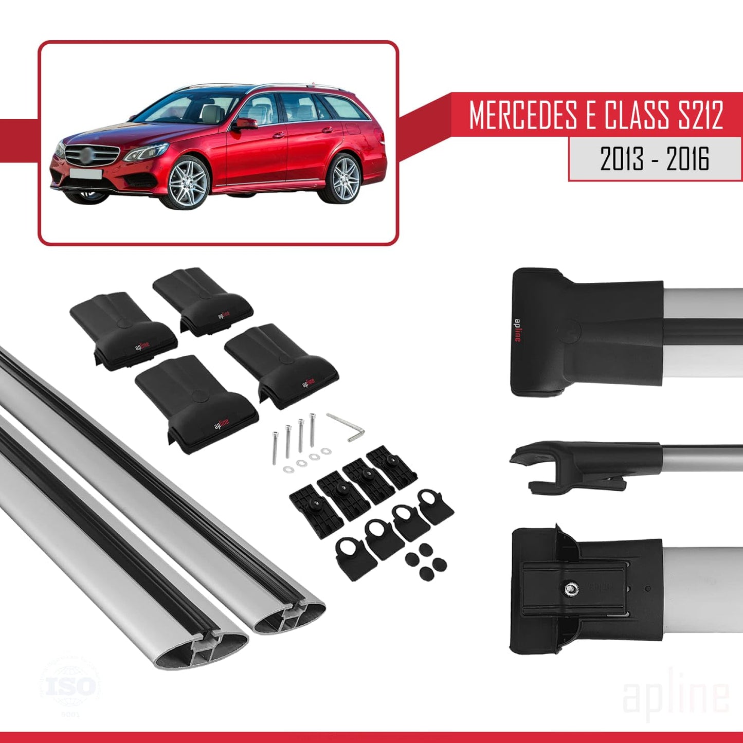 Compatible with Mercedes E Class S212 2013-2016 Fly Model Car Roof Rack Cross Bar Grey Aluminium 2 Bars