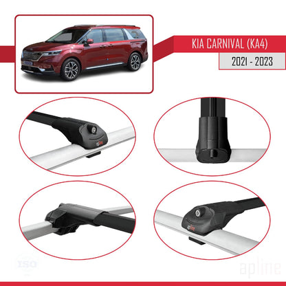 Compatible with Kia Carnival 4 (KA4) 2021-2023 ACE-1 Car Roof Rack Cross Bar Black Aluminium 3 Bars