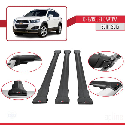 Compatible with Chevrolet Captiva 2011-2015 Fly Model Car Roof Rack Cross Bar Black Aluminium 3 Bars