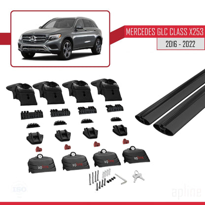 Compatible with Mercedes GLC Class (X253) 2016-2022 ACE-2 Car Roof Rack Cross Bar Black Aluminium 2 Bars