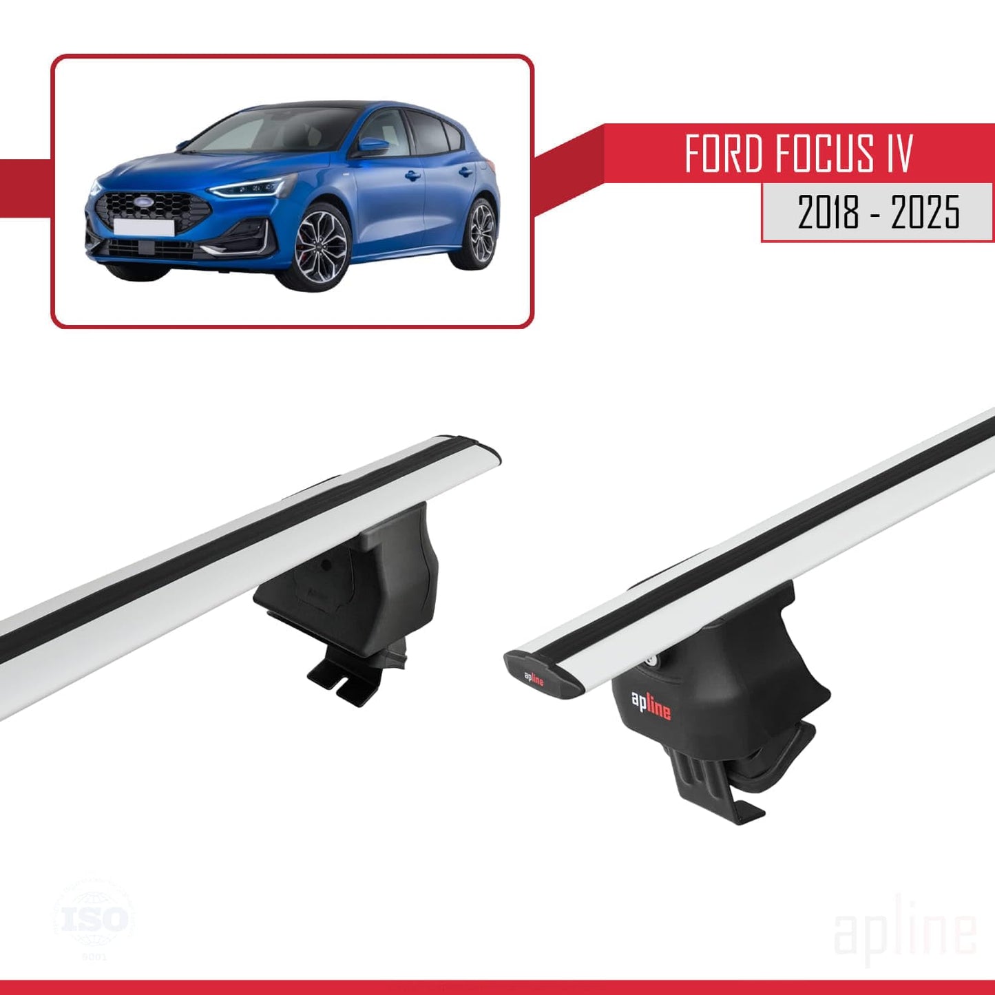 Compatible with Ford Focus 4 (C519) 2018-2025 ACE-4 Car Roof Rack Cross Bar Grey Aluminium 2 Bars