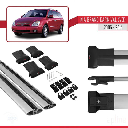 Compatible with Kia Grand Carnival 2 (VQ) 2006-2014 Fly Model Car Roof Rack Cross Bar Grey Aluminium 2 Bars