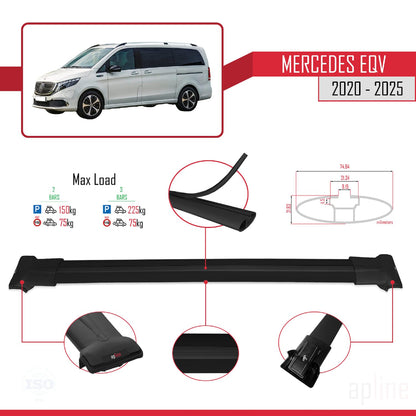 Compatible with Mercedes EQV (W447) 2020-2025 Fly Model Car Roof Rack Cross Bar Black Aluminium 2 Bars