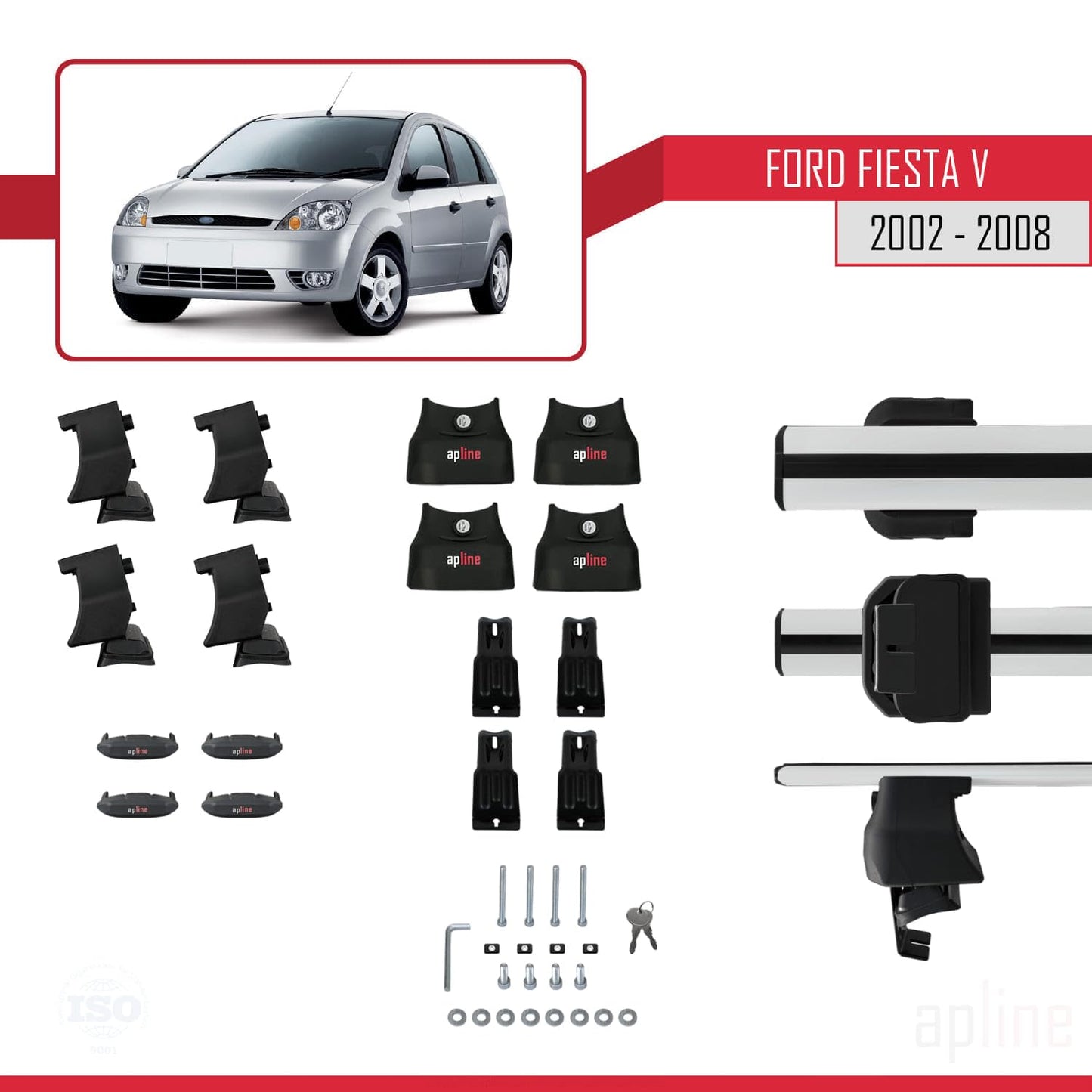 Compatible with Ford Fiesta 5 2002-2008 ACE-4 Car Roof Rack Cross Bar Grey Aluminium 2 Bars
