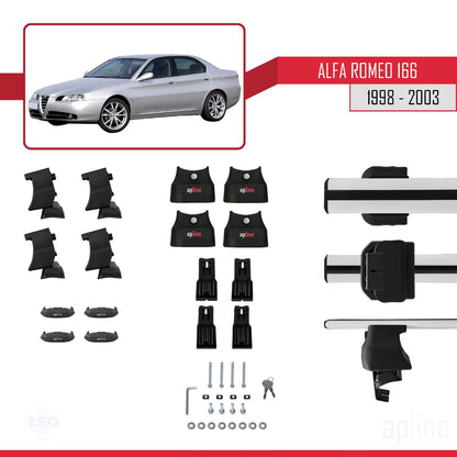 Compatible with Alfa Romeo 166 (T936) Pre-Facelift 1998-2003 ACE-4 Car Roof Rack Cross Bar Grey Aluminium 2 Bars
