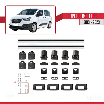 Compatible with Opel Combo Life 2019-2023 ACE-3 Car Roof Rack Cross Bar Grey Aluminium 2 Bars