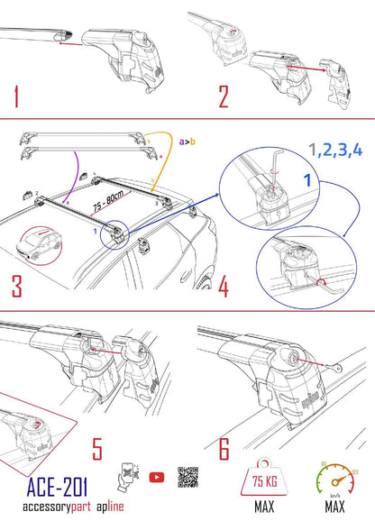 Compatible with Audi A6 (C7) Avant 2011-2018 ACE-2 Car Roof Rack Cross Bar Grey Aluminium 2 Bars