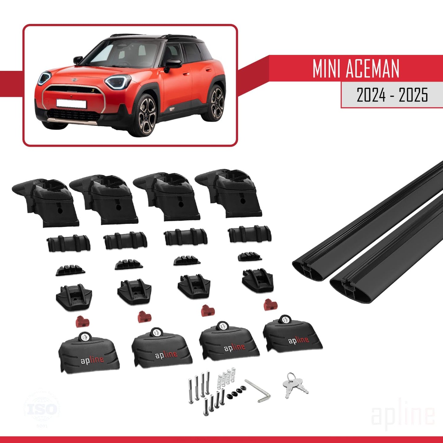 Compatible with Mini Aceman SE 2024-2025 ACE-2 Car Roof Rack Cross Bar Black Aluminium 2 Bars