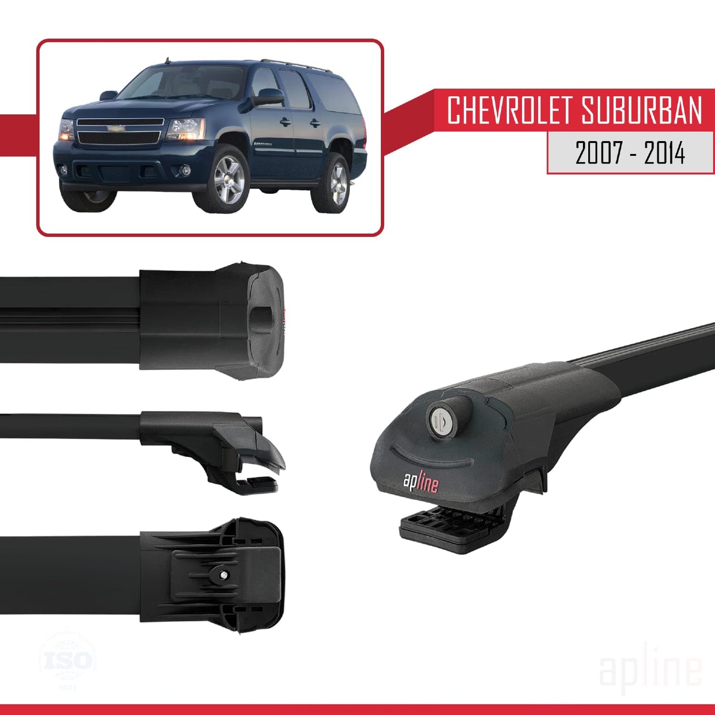 Compatible with Chevrolet Suburban 2007-2014 ACE-1 Car Roof Rack Cross Bar Black Aluminium 3 Bars