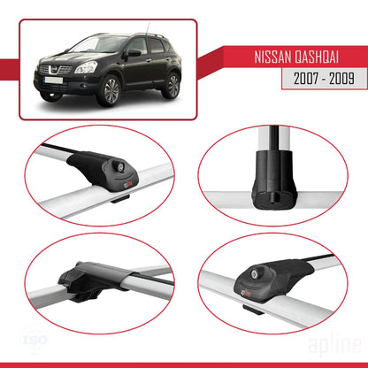 Compatible with Nissan Qashqai (J10) Pre-Facelift 2007-2009 ACE-1 Car Roof Rack Cross Bar Grey Aluminium 2 Bars