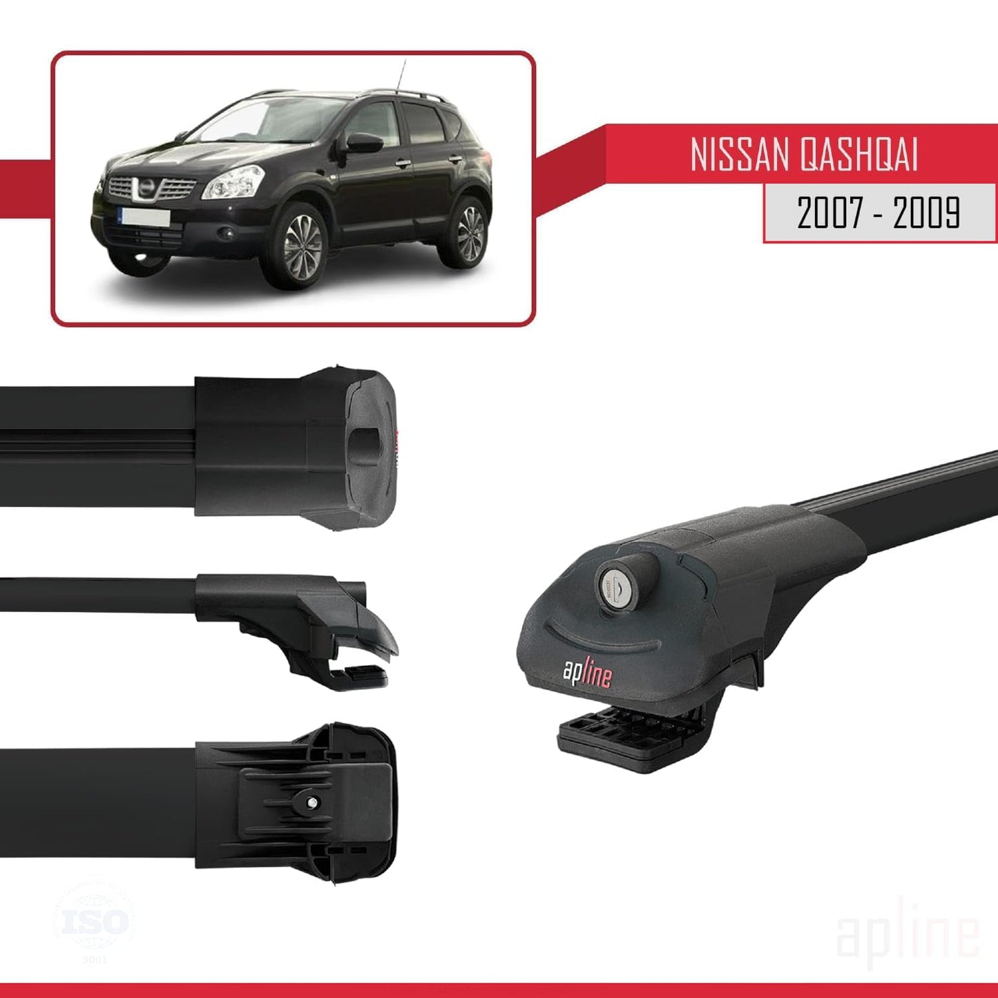 Compatible with Nissan Qashqai (J10) Pre-Facelift 2007-2009 ACE-1 Car Roof Rack Cross Bar Black Aluminium 2 Bars