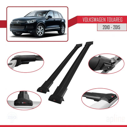 Compatible with Volkswagen Touareg 2 (7P) Pre-Facelift 2010-2015 Fly Model Car Roof Rack Cross Bar Black Aluminium 2 Bars