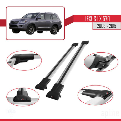 Compatible with Lexus LX 570 2008-2015 Fly Model Car Roof Rack Cross Bar Grey Aluminium 2 Bars