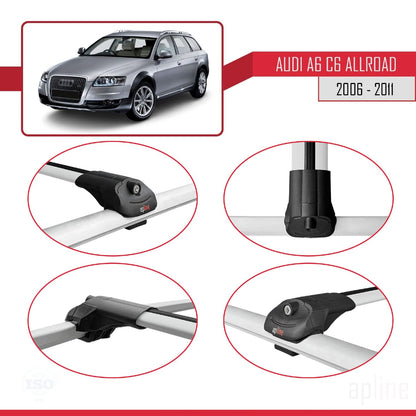 Compatible with Audi A6 (C6) Allroad 2006-2011 ACE-1 Car Roof Rack Cross Bar Grey Aluminium 2 Bars
