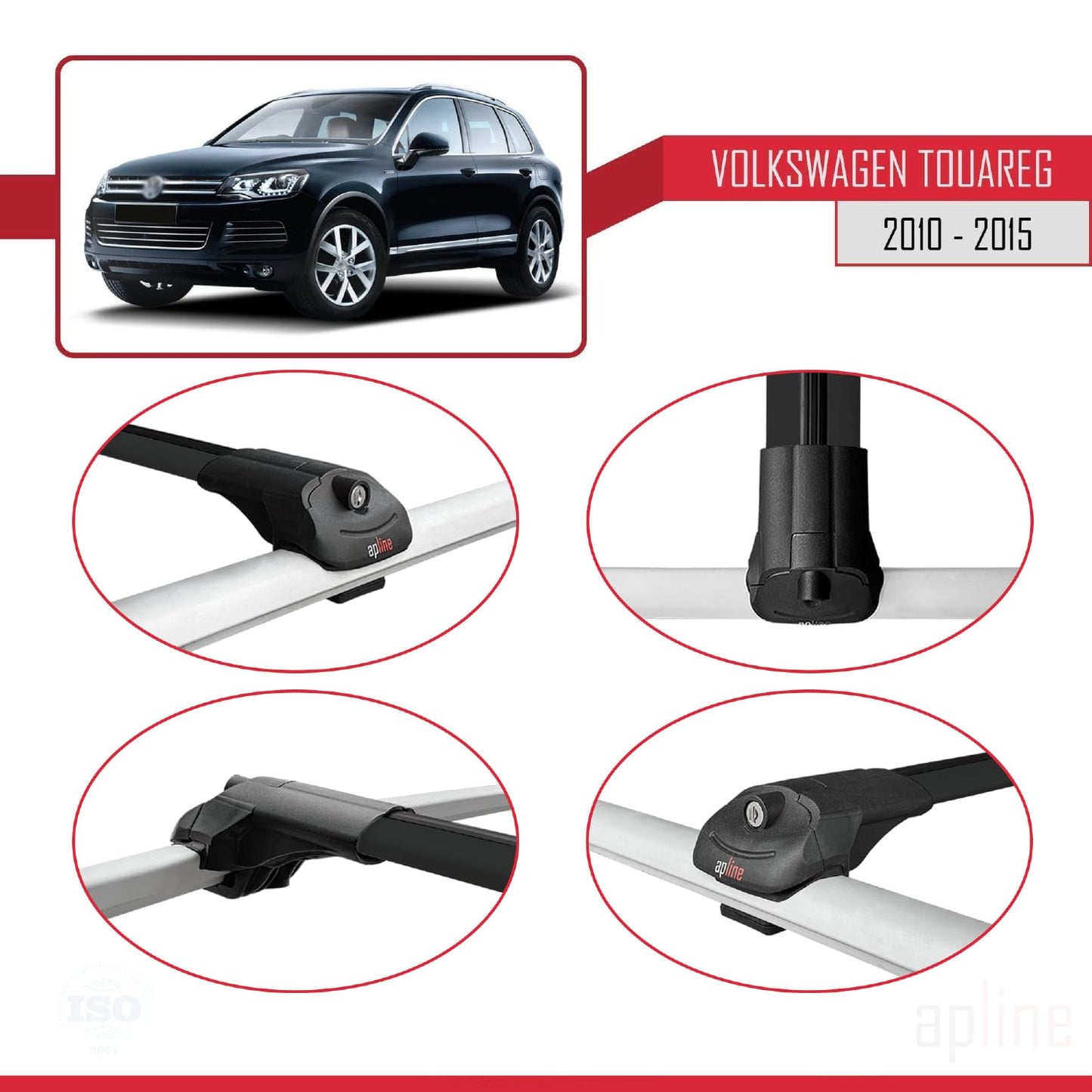 Compatible with Volkswagen Touareg 2 (7P) Pre-Facelift 2010-2015 ACE-1 Car Roof Rack Cross Bar Black Aluminium 3 Bars
