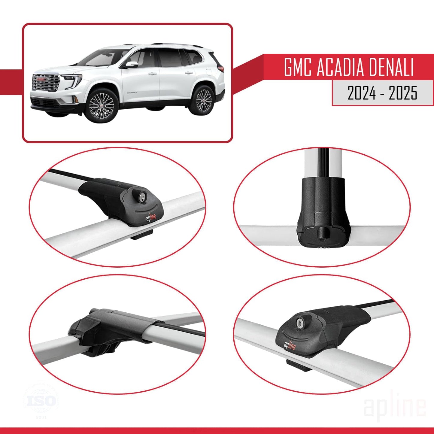 Compatible with GMC Acadia Denali 2024-2025 ACE-1 Car Roof Rack Cross Bar Grey Aluminium 2 Bars