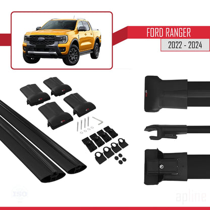Compatible with Ford Ranger (P703) 2022-2024 Fly Model Car Roof Rack Cross Bar Black Aluminium 2 Bars