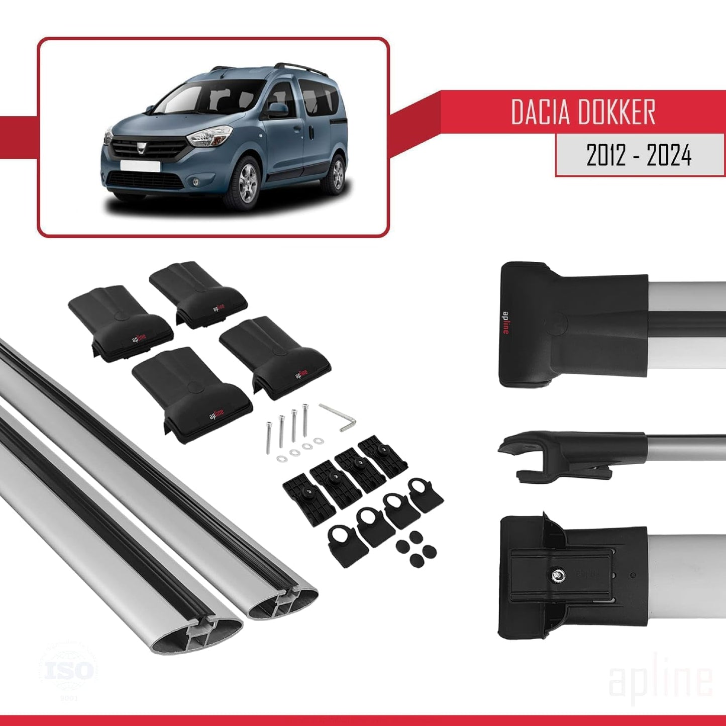 Compatible with Dacia Dokker (K67) 2012-2024 Fly Model Car Roof Rack Cross Bar Grey Aluminium 2 Bars