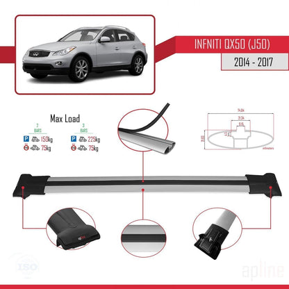 Compatible with Infiniti QX50 (J50) 2014-2017 Fly Model Car Roof Rack Cross Bar Grey Aluminium 2 Bars