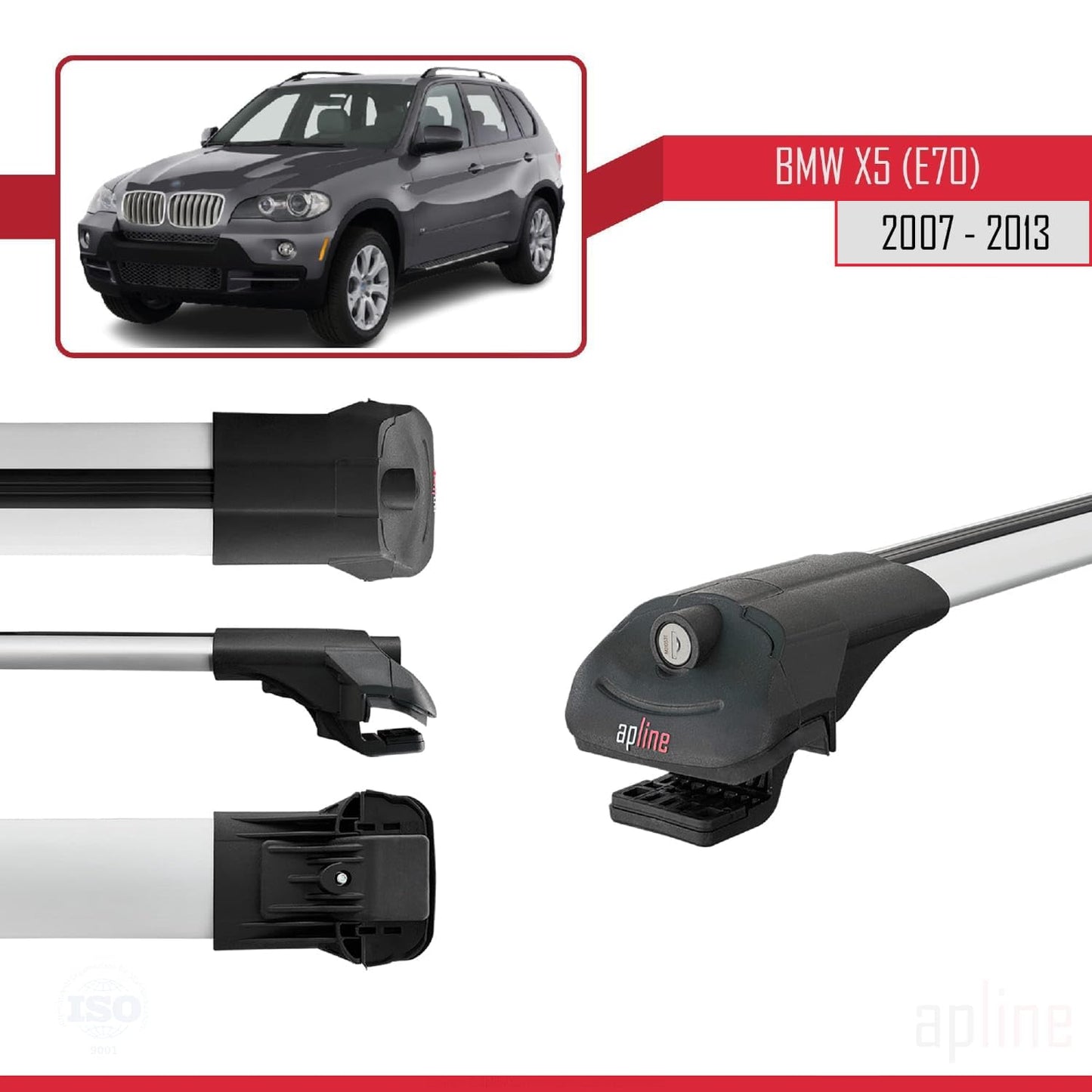 Compatible with BMW X5 (E70) 2007-2013 ACE-1 Car Roof Rack Cross Bar Grey Aluminium 3 Bars