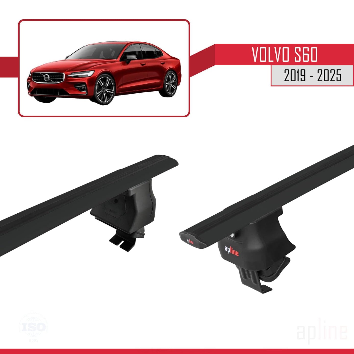 Compatible with Volvo S60 III 2019-2025 ACE-4 Car Roof Rack Cross Bar Black Aluminium 2 Bars