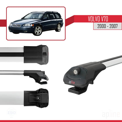 Compatible with Volvo V70 2000-2007 ACE-1 Car Roof Rack Cross Bar Grey Aluminium 2 Bars